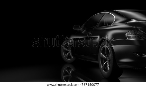 Dark background with car silhouette on right\
side. 3d\
Illustration
