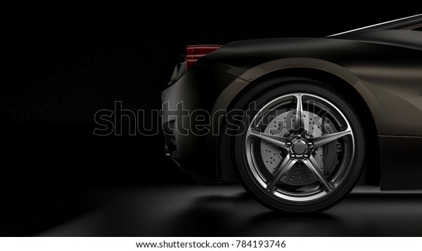 Dark background with car silhouette on the\
right side. 3d\
Illustration