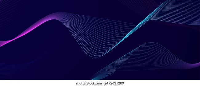 Dark background of glowing lines waves. Modern background with glowing line ornament. Technology futuristic banner template.