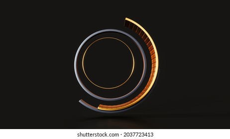 Dark Background, Gold Black Rings On Dark Background And Half Circle 3d Rendering