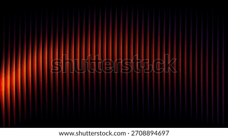 A dark background is illuminated by vertical lines of glowing red and orange light, creating an abstract, energetic visual.