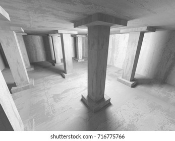 Dark basement empty room interior. Concrete walls. Architecture background. 3d render illustration