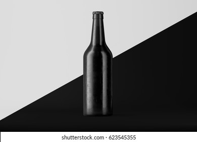 Dark Beer Bottle on a black and white background. 3d render - Powered by Shutterstock