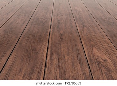 Dark Beige Wood Background - Perspective View Wooden Floor With Thick Desks Illustration Render