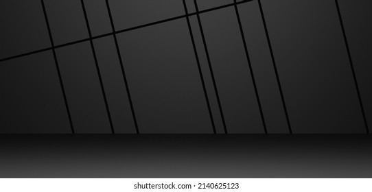 Dark black empty architecture interior space room studio background backdrop wall display products minimalistic. 3d rendering.