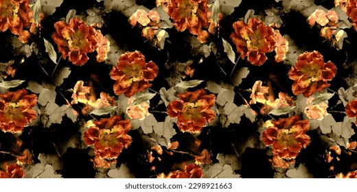 dark black texture background with dray flower allover pattern