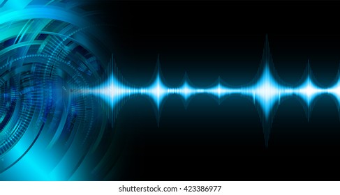 Dark Blue Abstract Light Hi Speed Internet Technology Background Illustration, Background Conceptual Image Of Digital. Eye Scan Virus Computer. Motion Move Graphic. Sound Wave