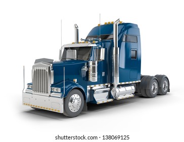 Dark blue american truck isolated on white background