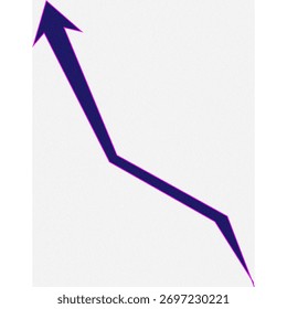 A dark blue arrow graphic with a sharp bend, indicating both an upward and downward movement or trend.