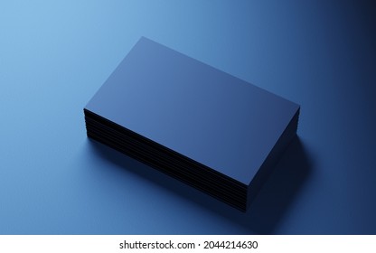 Dark Blue Business Card. Realistic Vector Illustration. Business Cards Mockup On A Dark Blue Background. Personal Visiting Card. Dark Blue Colors. Side View. 3d Render. 3d Illustration