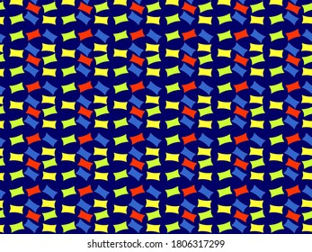 Dark Blue With Colored Boxes Of Shape In Seemless Pattern.