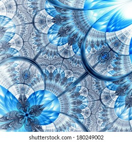 Dark blue fractal flower, digital artwork graphic