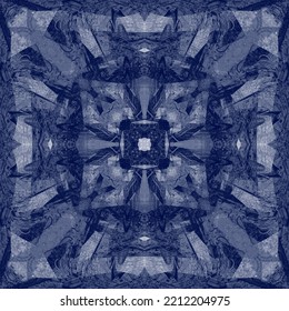 Dark Blue, Indigo, Textured Muslin Fabric, Mandala.