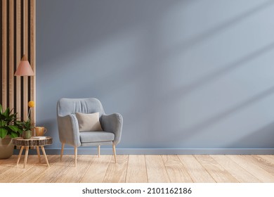 Dark Blue Living Room Interior With Cozy Luxury Armchair,3d Rendering