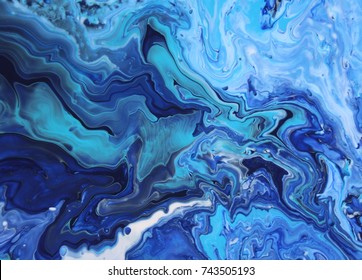 Dark blue marble color mix, fluid art painting