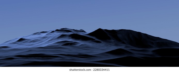 Dark blue mountains. Empty stone relief mountains. 3D render.