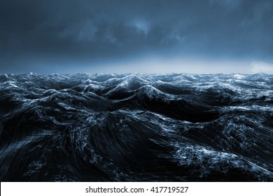 Dark Blue Rough Ocean Against Cloudy Sky