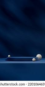 Dark Blue Scene Minimal Podium With Green Sphere 3d Rendering Mockup In Portrait Layout