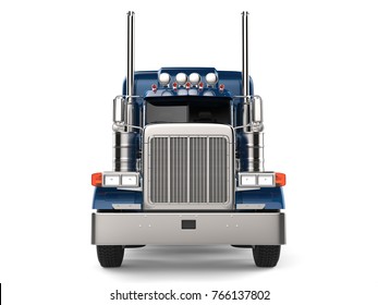 Dark blue semi - trailer truck - front view - 3D Illustration