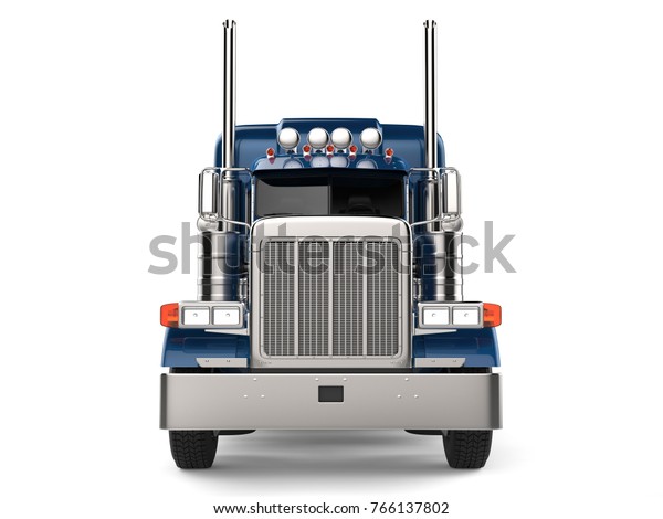 暗い青の半分 トレーラートラック 正面図 のイラスト素材 766137802