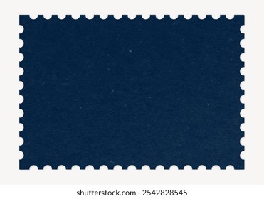 A dark blue stamp template featuring a perforated edge. This blank stamp design is perfect for creative projects, invitations, or custom postage. Use this dark blue stamp for unique designs. - Powered by Shutterstock