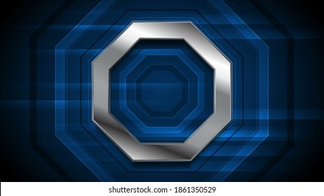 Dark Blue Technology Background With Metallic Octagon