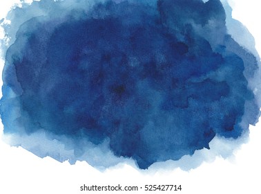 Dark blue watercolor background hand painted on white