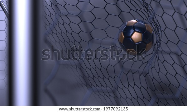 Dark Bluegold Soccer Ball Goal Net Stock Illustration