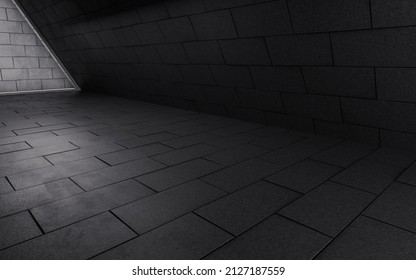 Dark Brick Corner, Concrete Wall, 3d Rendering. Computer Digital Drawing.