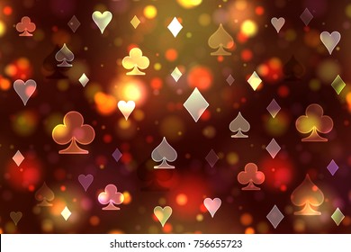 Dark Bright Pattern Of Playing Card Symbols.