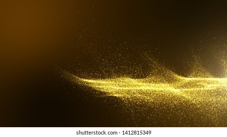 Dark Brown Background With Small Particles Gathered Into Light Waves Golden Yellow Shadows Spread Throughout The Area And Areas With Deep Contrast.