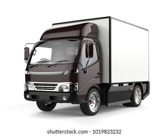 Dark brown small box truck - closeup shot - 3D Illustration