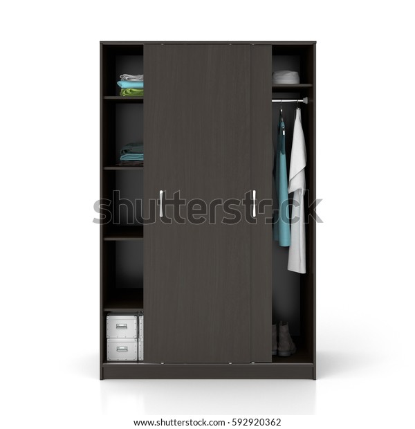 Dark Brown Wooden Wardrobe Sliding Doors Stock Illustration 592920362