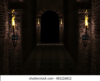 Dark Castle Corridor 3d Illustration