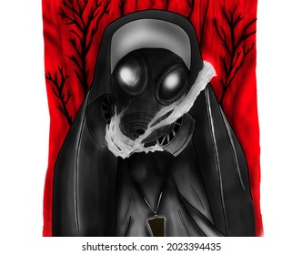 Dark Catholic Radioactive Nun Art