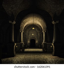Dark cellar in a medieval castle