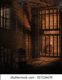 Dark Cells In An Old Castle Dungeon