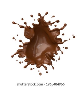 Dark Chocolate Splash, Brown Cream Flowing, 3d Illustration.