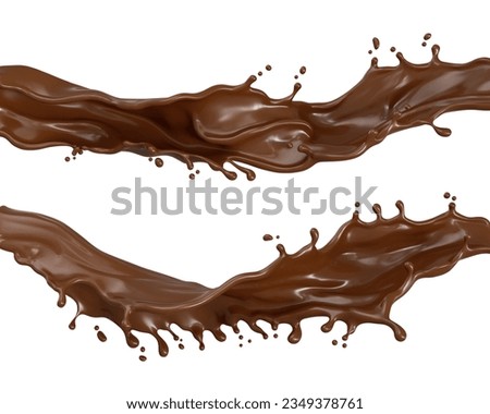 Dark chocolate splash isolate on a white background, 3d rendering.