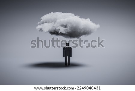 The dark cloud hanging over someone. Symbol of bad luck. 3d illustration