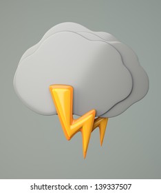 Dark cloud with lighting on grey background. 3d illustration