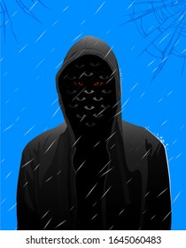 Dark comic character with multiple eyes. 