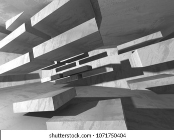 Dark concrete empty room. Modern architecture design. Urban textured background. 3d render illustration - Shutterstock ID 1071750404