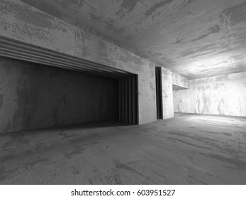 Dark concrete empty room. Modern architecture design. Urban textured background. 3d render illustration - Shutterstock ID 603951527