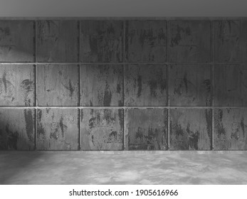 Dark Concrete Wall Architecture. Empty Room. 3d Render Illustration