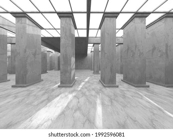 Dark Concrete Wall Architecture. Empty Room. 3d Render Illustration