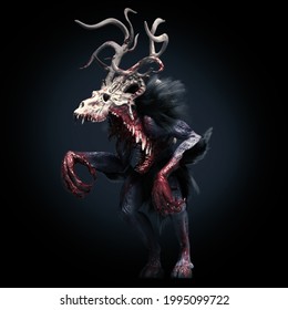 Dark Creepy Creature 3D Illustration.