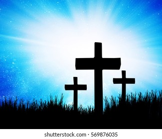 Silhouette Three Crosses On Hill Stock Illustration 569873689 