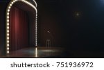 Dark empty stage with microphone. 3d render