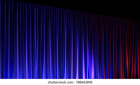 Dark Empty Stage With Rich Blue Velvet Curtains. 3d Render